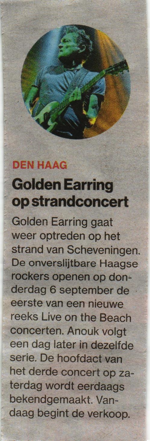 March 01, 2018 AD newspaper article Golden Earring op strandconcert..